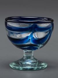 A South Jersey-Type Footed Eating Bowl in Clear and Cobalt Blue