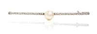 A Platinum, Diamond and Cultured Pearl Bar Pin, 4.05 dwts.