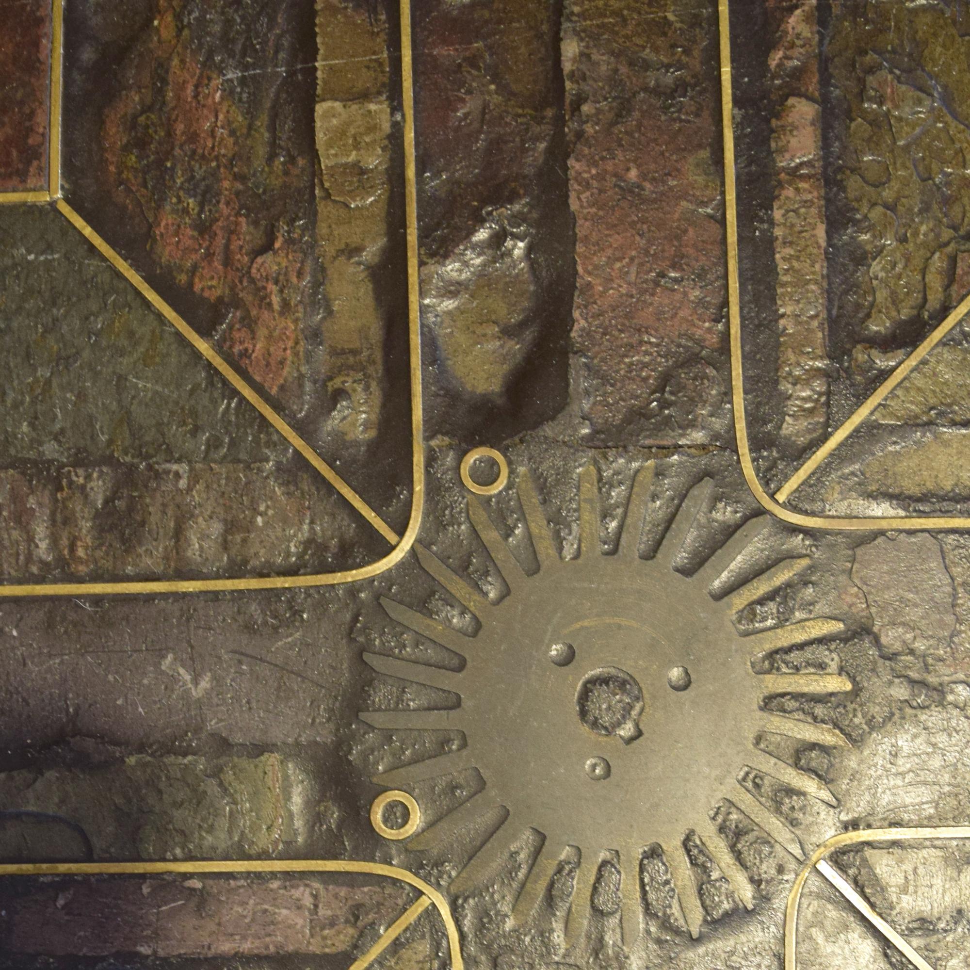 A Marcus Kingma Stone, Brass and Wood Coffee Table 31.5" W x 31.5" D x 17" H — Netherlands, 1990