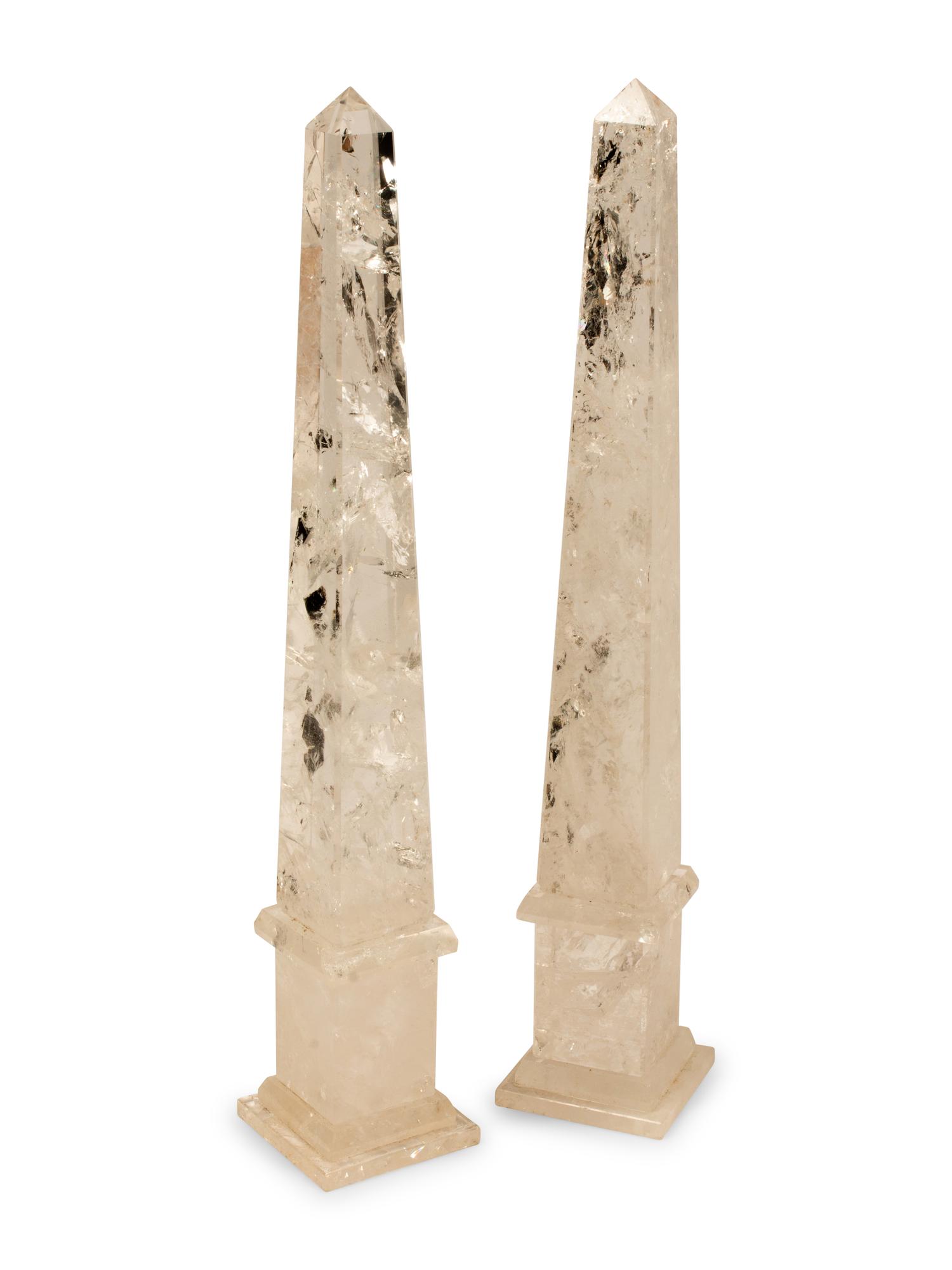 A Pair of Large Rock Crystal Obelisks
