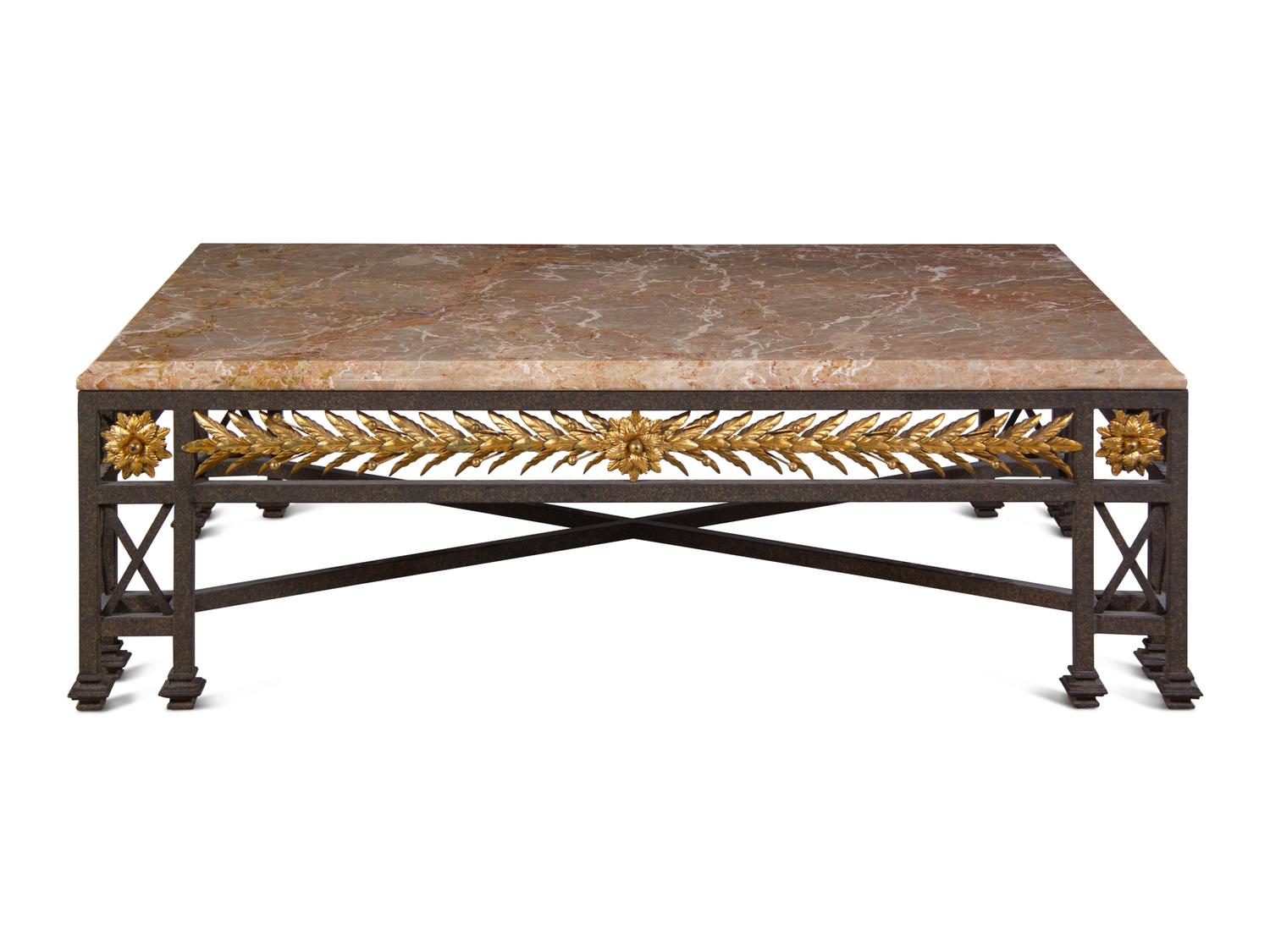 A Gilt Tôle and Iron Marble-Top Cocktail Table