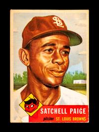 A 1953 Topps Satchel (Satchell) Paige Baseball Card No. 220