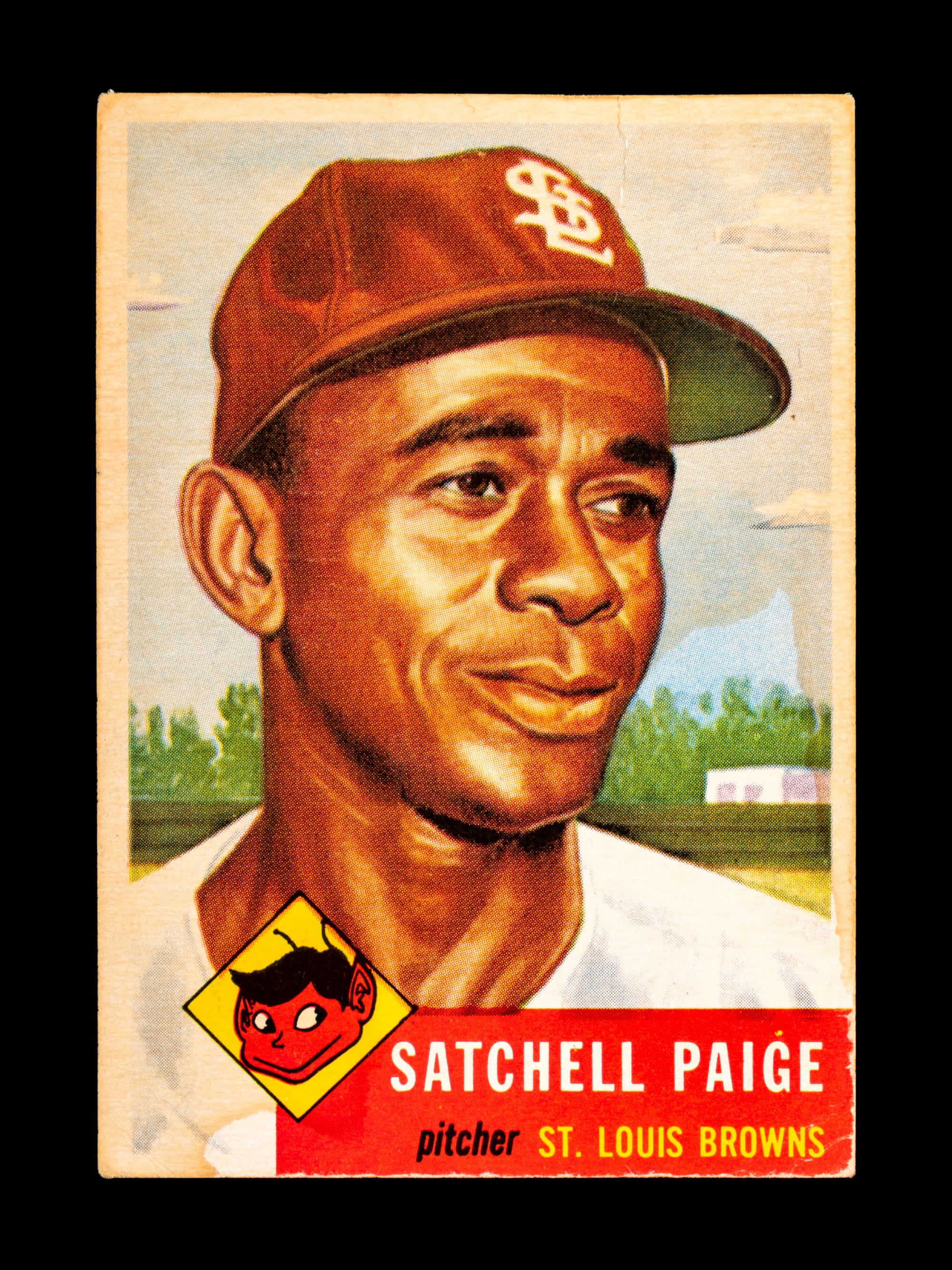A 1953 Topps Satchel (Satchell) Paige Baseball Card No. 220