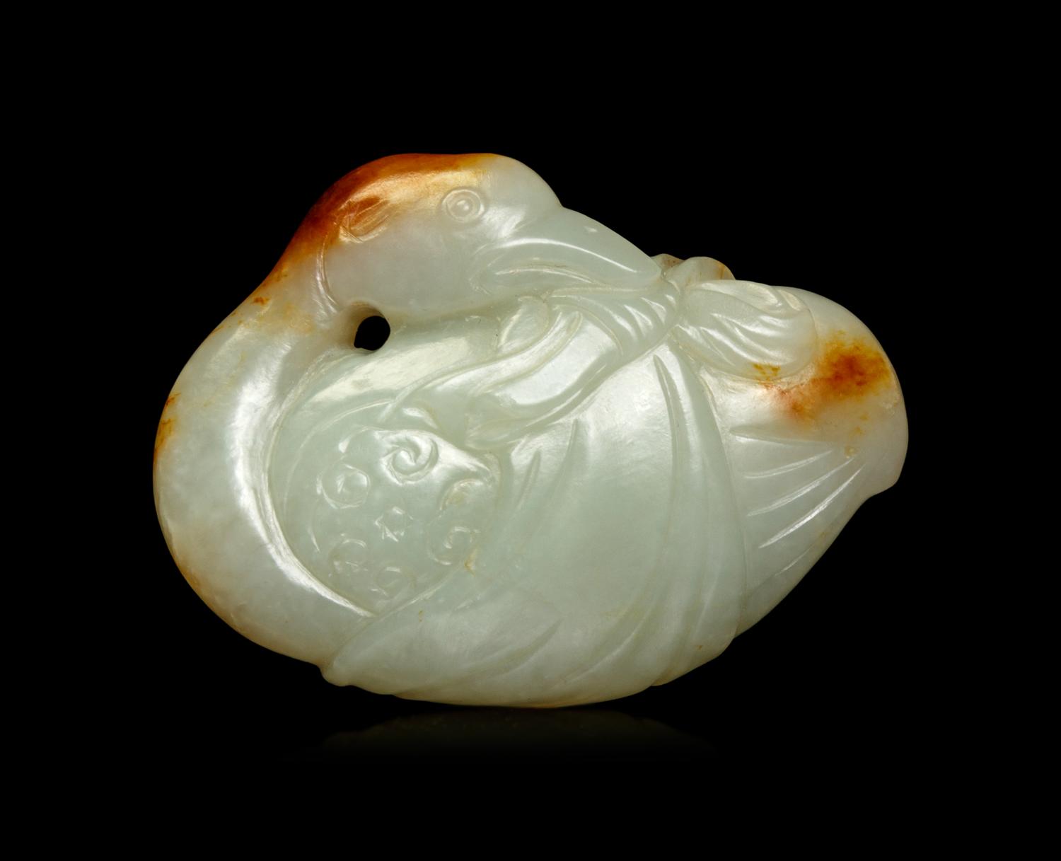 A Celadon and Russet Jade Goose