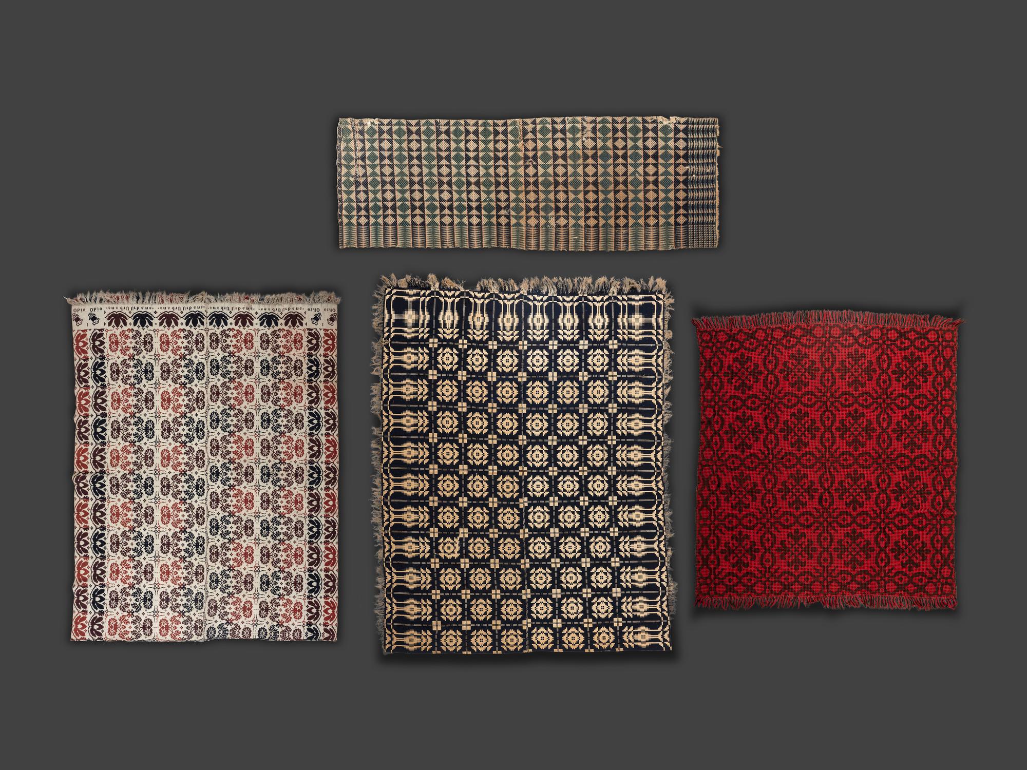 Four Jacquard Woven Coverlets, Including an Ohio Example