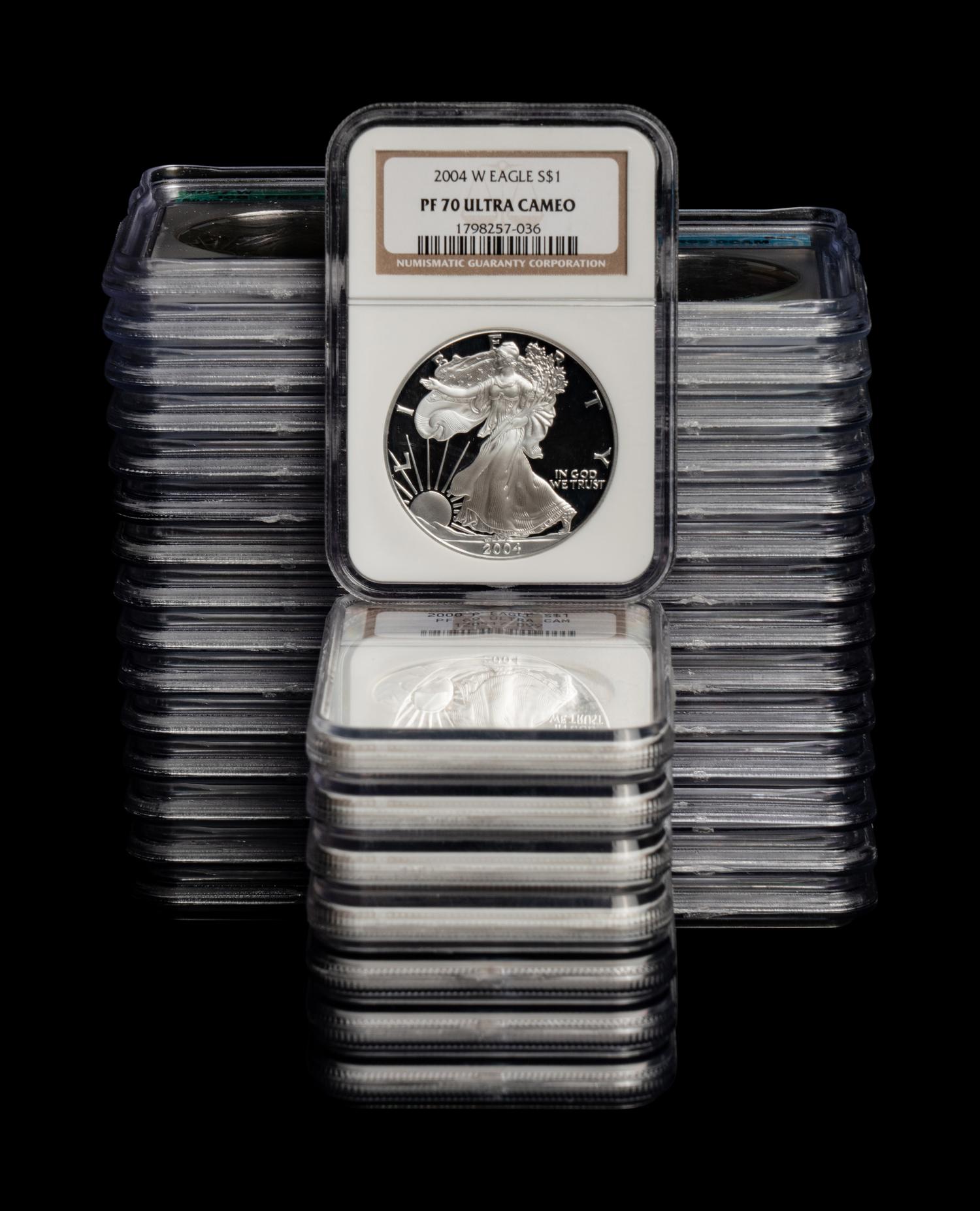 A Collection of Thirty-Seven Graded Silver Eagle $1 Proof Coins