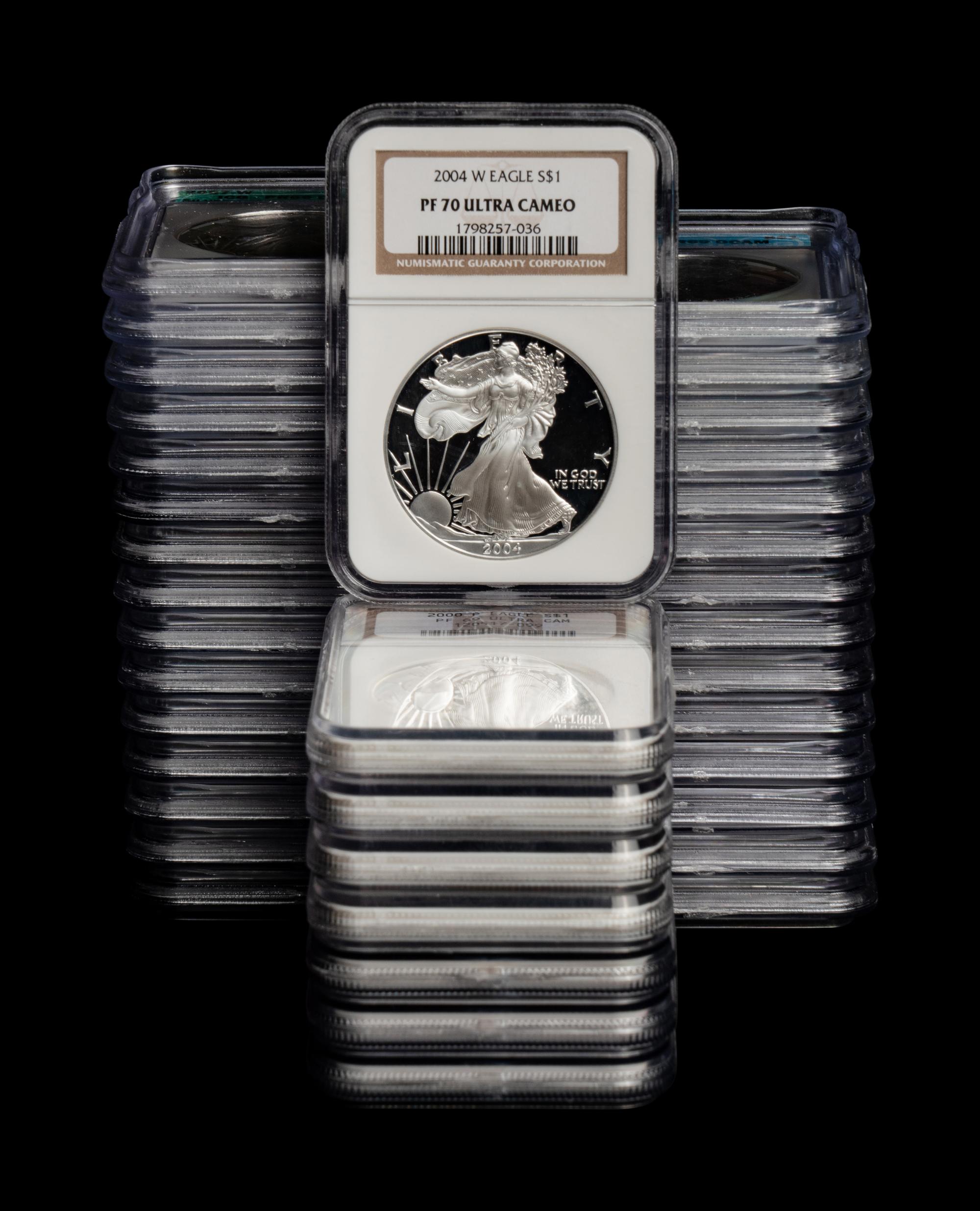 A Collection of Thirty-Seven Graded Silver Eagle $1 Proof Coins
