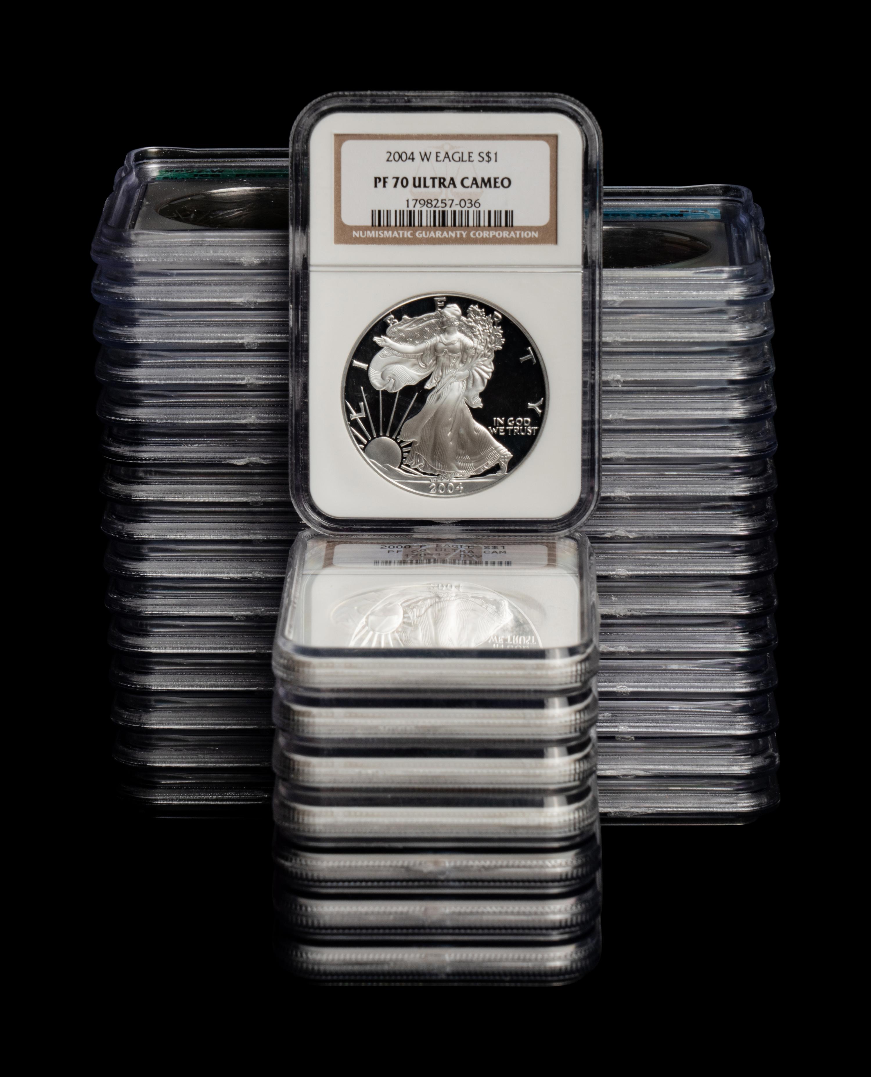 A Collection of Thirty-Seven Graded Silver Eagle $1 Proof Coins