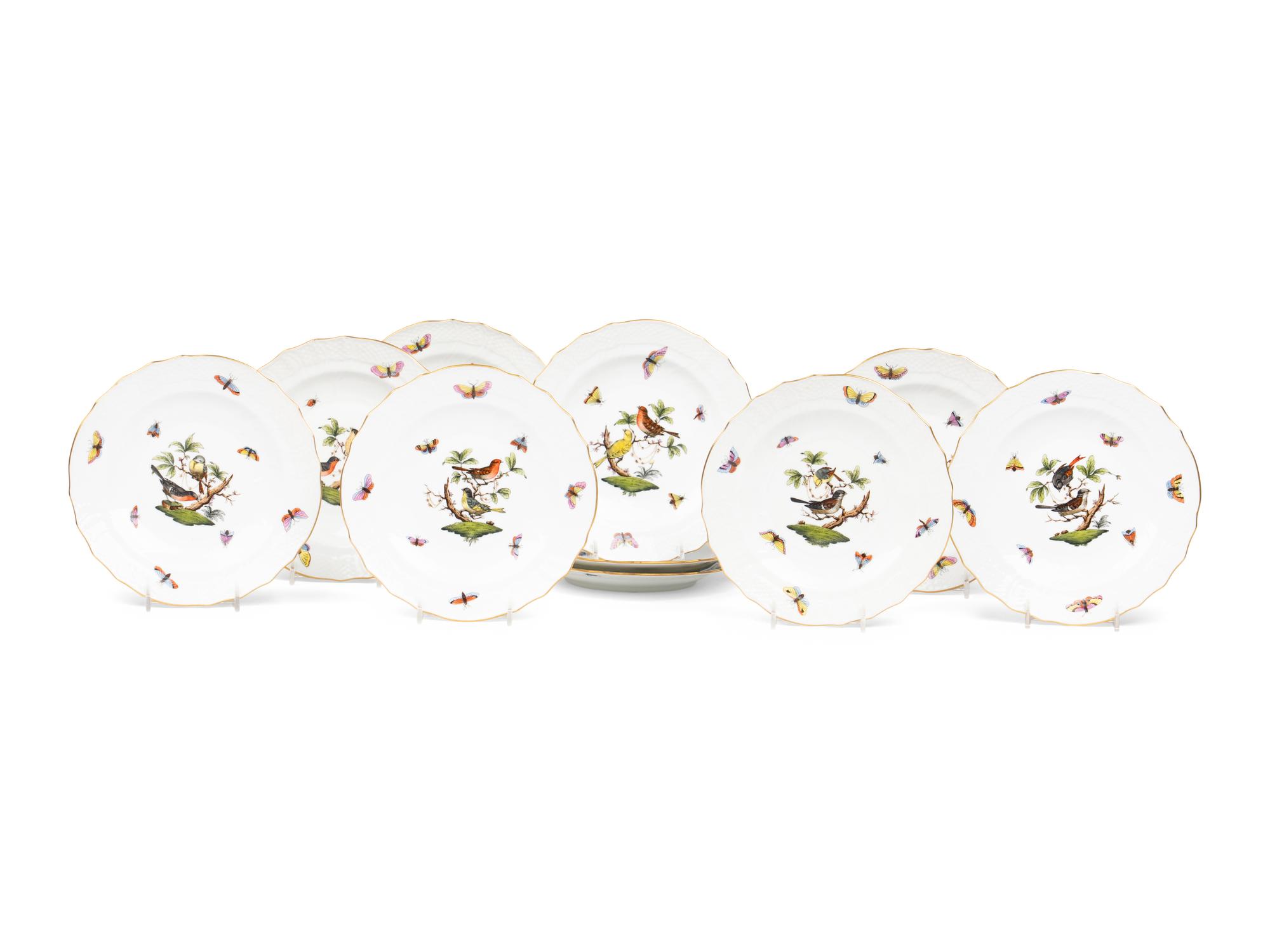 A Set of Ten Herend Rothschild Bird Porcelain Salad Plates
