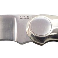 Jimmy Lile Button Lock Folding Knife with Staghorn Grips, No Dot Mark, and Engraved Patent Mark