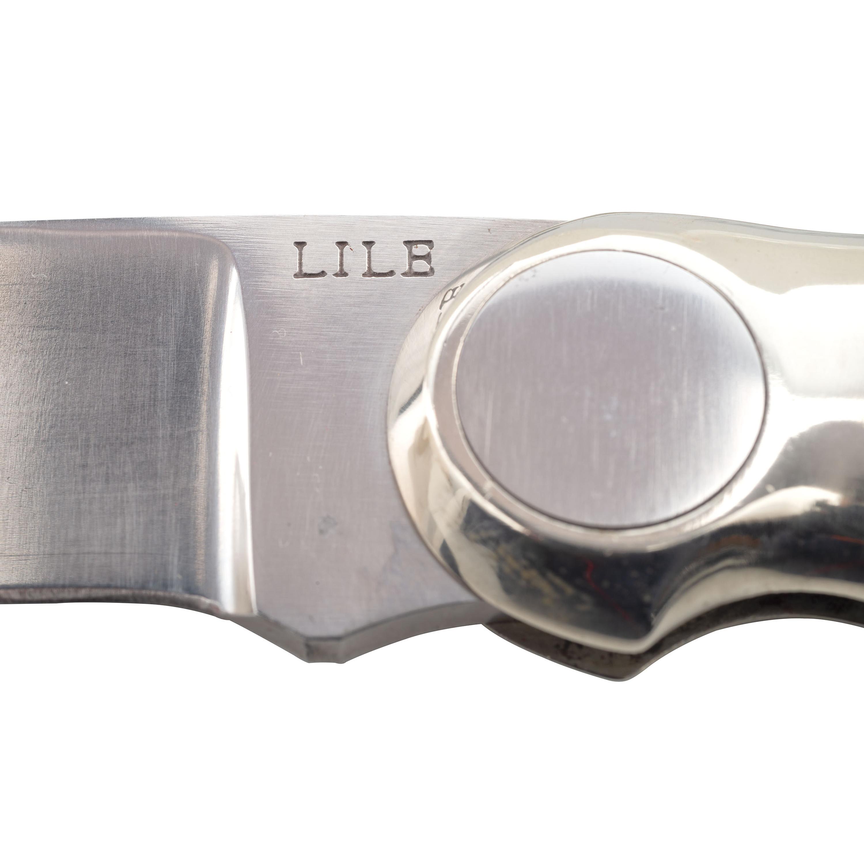Jimmy Lile Button Lock Folding Knife with Staghorn Grips, No Dot Mark, and Engraved Patent Mark