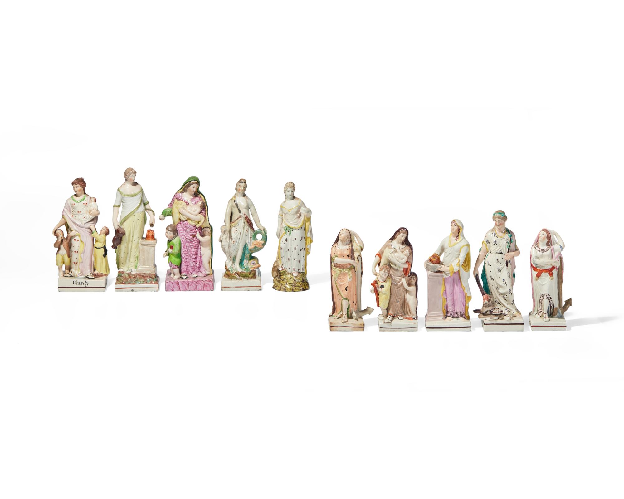 A collection of ten Staffordshire figures, England, late 18th / early 19th century