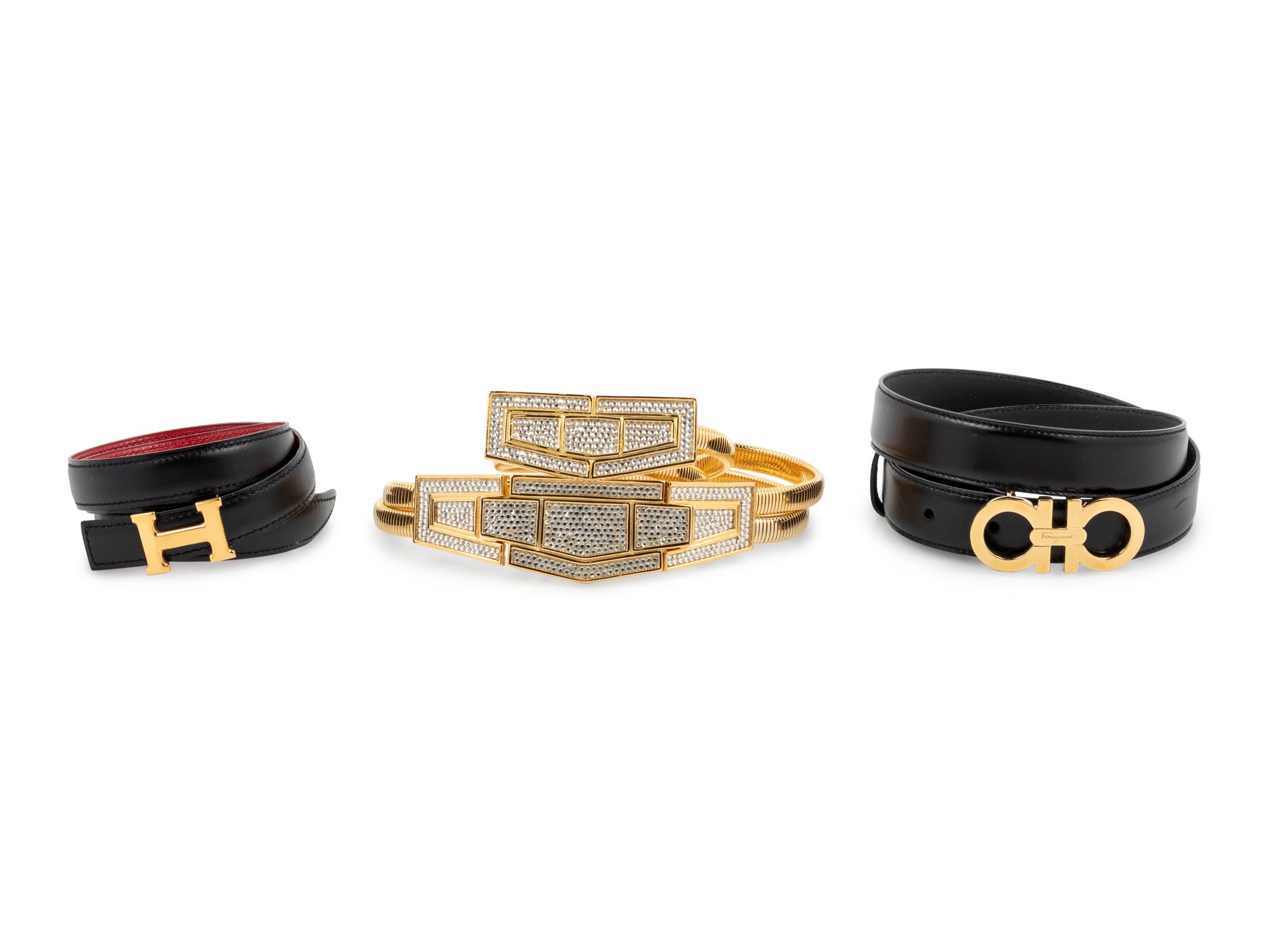 Collection of Five Belts; Three Judith Leiber, One Ferragamo, One Hermès, 1992