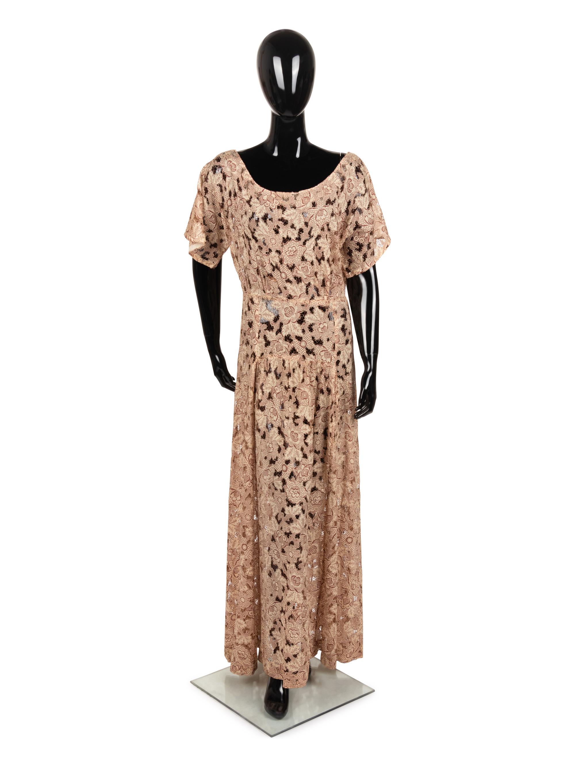 Silk Crepe on Crochet Net Dress, 1930s