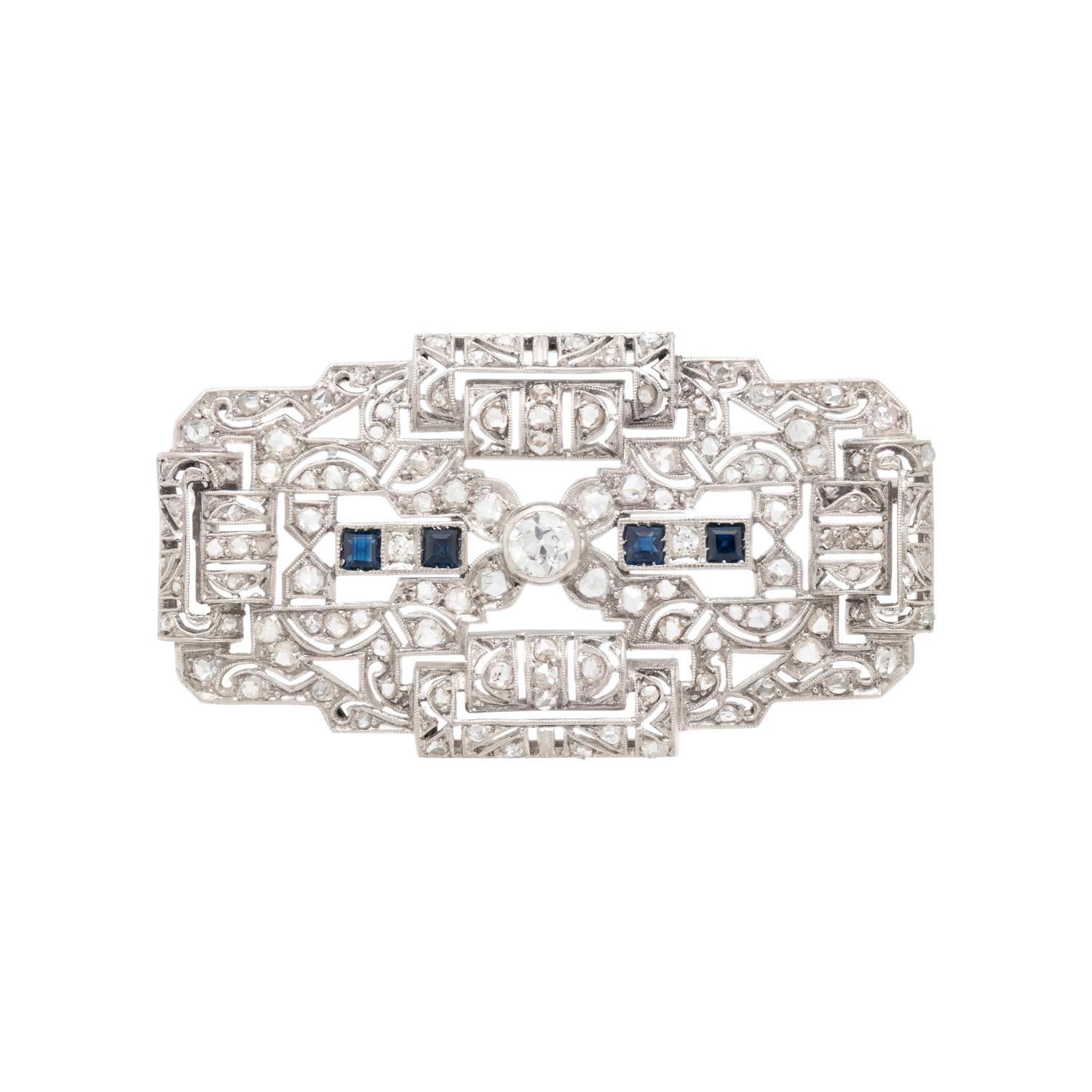 DIAMOND AND SAPPHIRE BROOCH