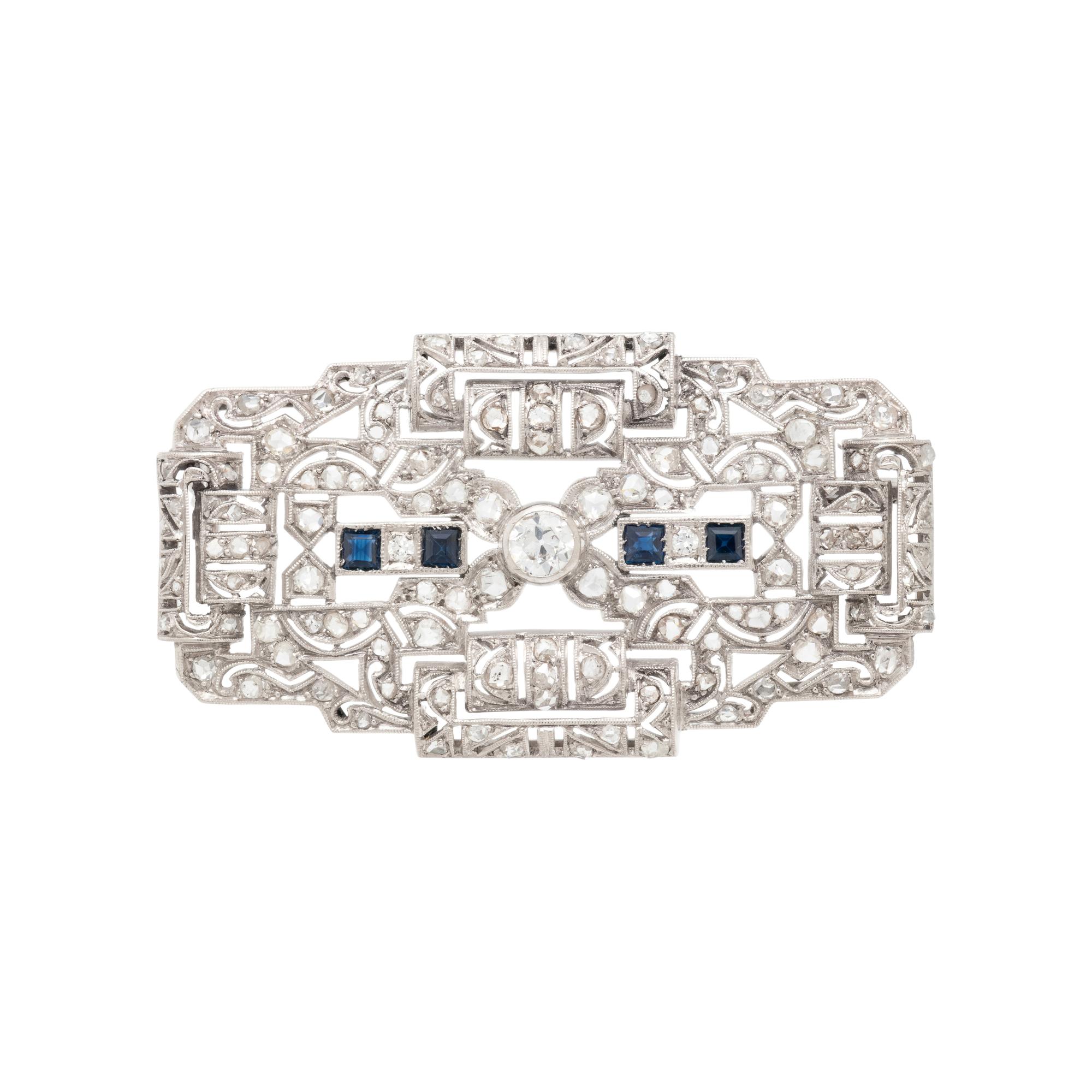 DIAMOND AND SAPPHIRE BROOCH
