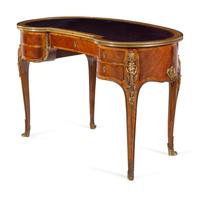 A Louis XV Style Gilt Bronze Mounted Kingwood Reniform Bureau Plat
