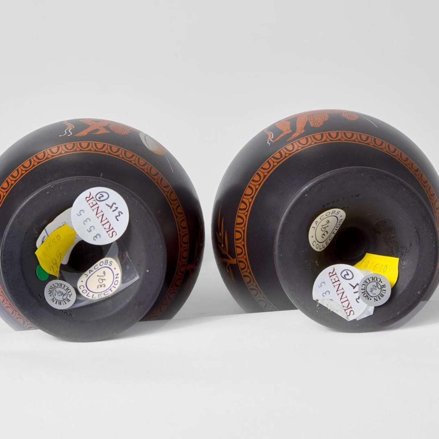 A Pair of Wedgwood Encaustic-decorated Black Basalt Oenochoe UK, circa 1795