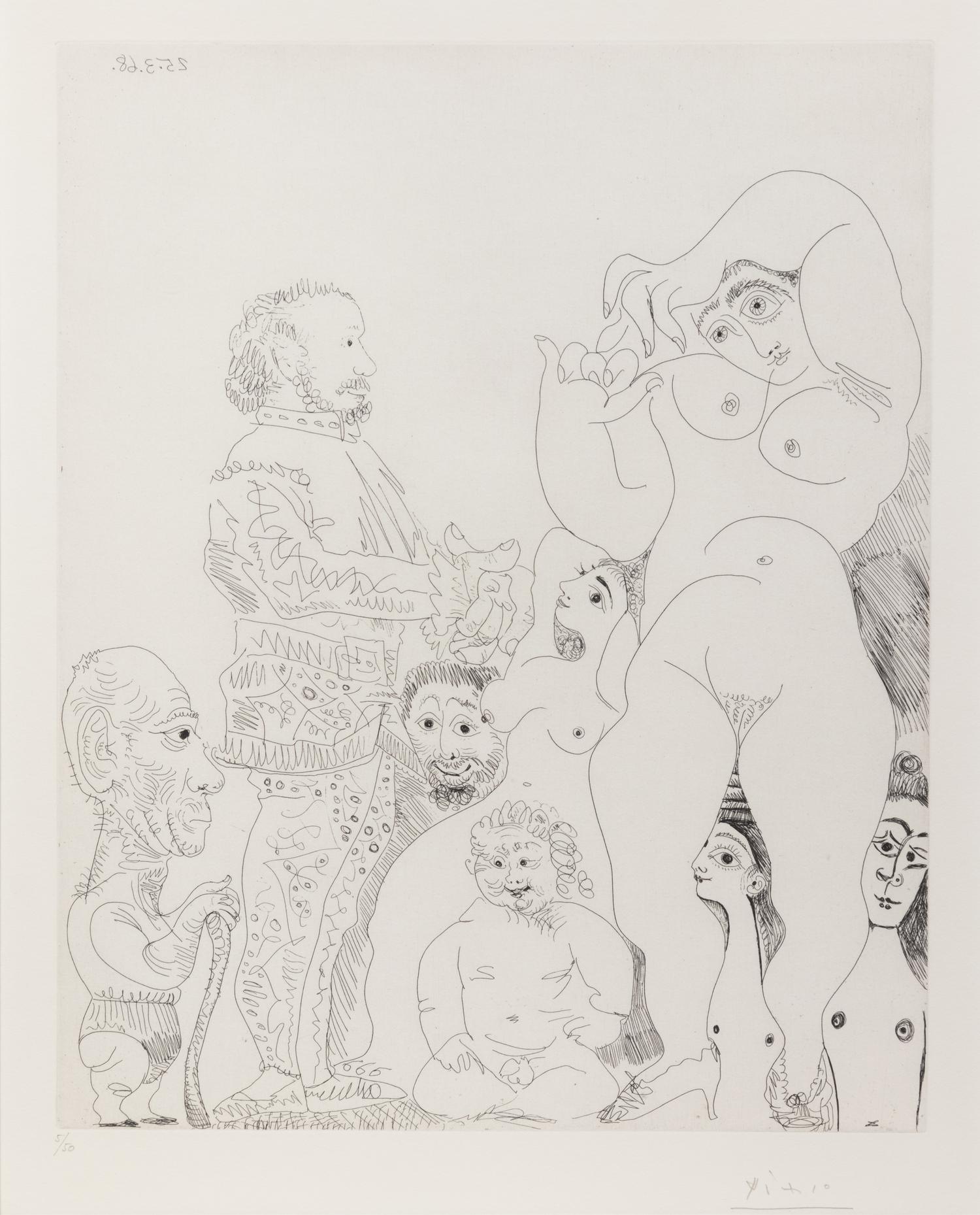 Autoportrait à la canne, avec comédien, amour replet et femmes (pl. 8 from 347 Series)
