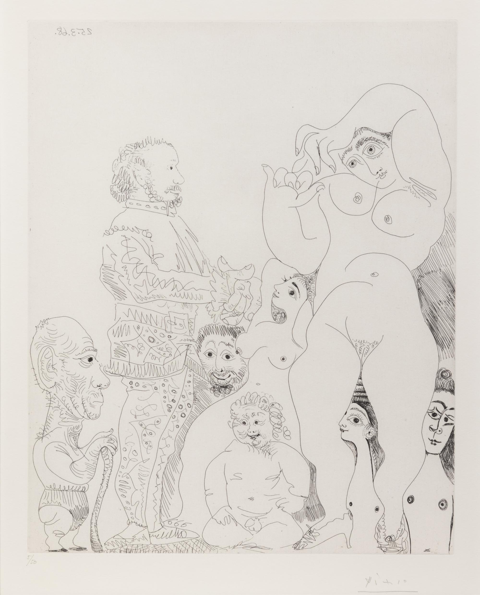 Autoportrait à la canne, avec comédien, amour replet et femmes (pl. 8 from 347 Series)