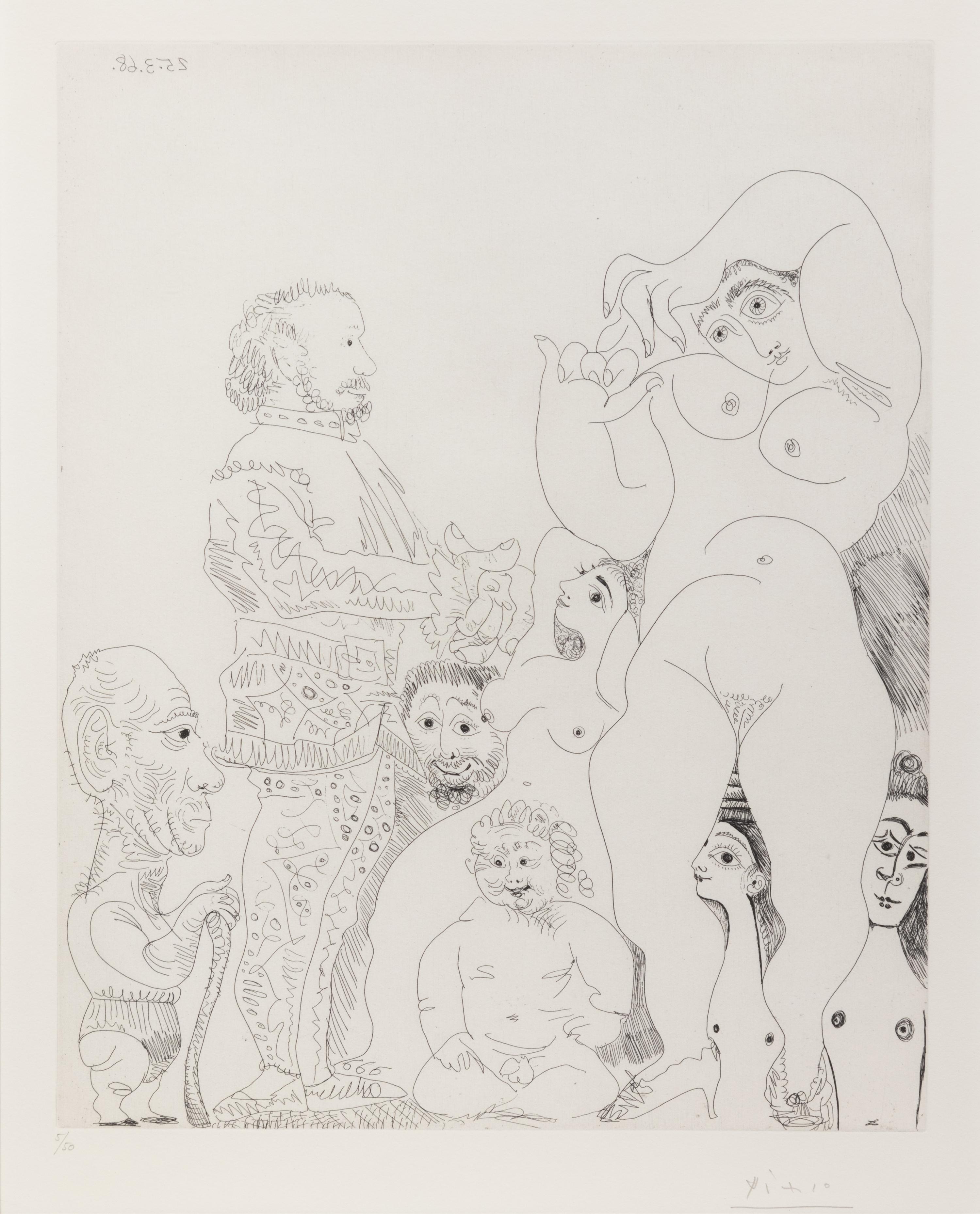 Autoportrait à la canne, avec comédien, amour replet et femmes (pl. 8 from 347 Series)