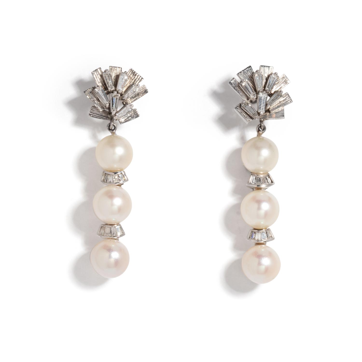 CULTURED PEARL AND DIAMOND EARRINGS