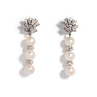 CULTURED PEARL AND DIAMOND EARRINGS
