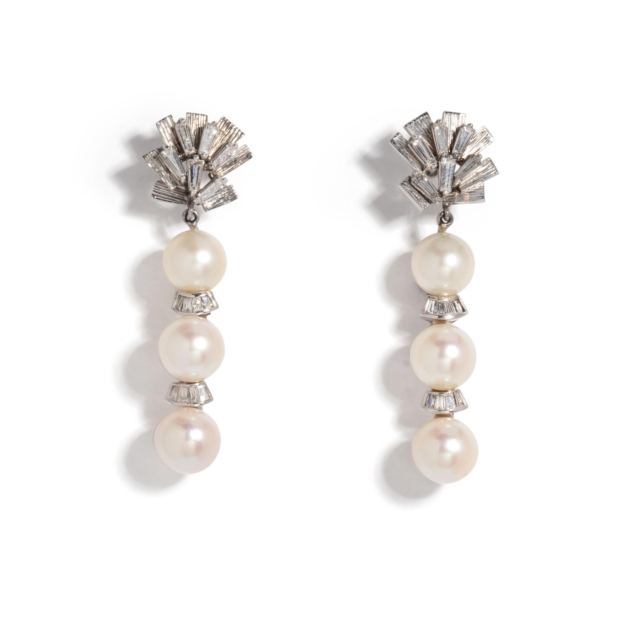CULTURED PEARL AND DIAMOND EARRINGS
