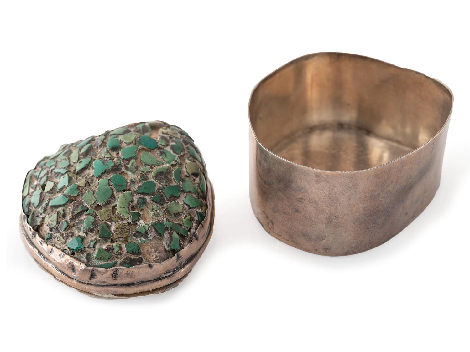 Pueblo or Navajo Sterling Silver and Turquoise Lidded Box