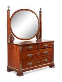 An Empire Style Gilt Bronze Mounted Mahogany Chest of Drawers with Dressing Mirror