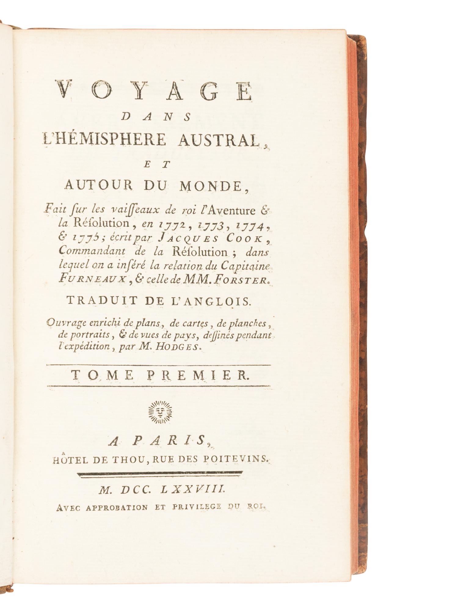 [Travel & Exploration] Cook, Captain James. Voyage dans l'Hemisphere Austral, et Autor du Monde...