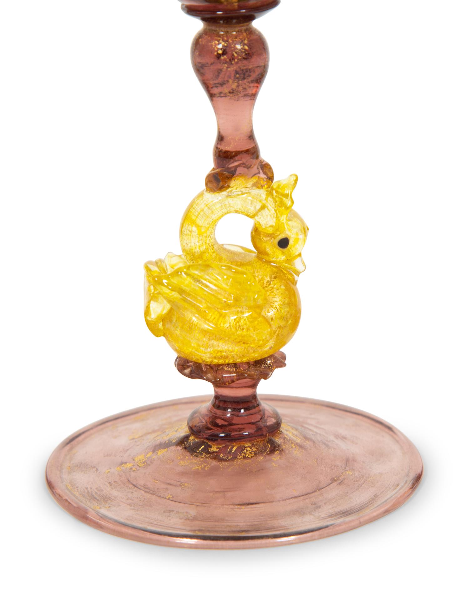 A Set of Nine Murano Glass Wine Glasses