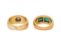 TWO YELLOW GOLD AND GEMSTONE RINGS