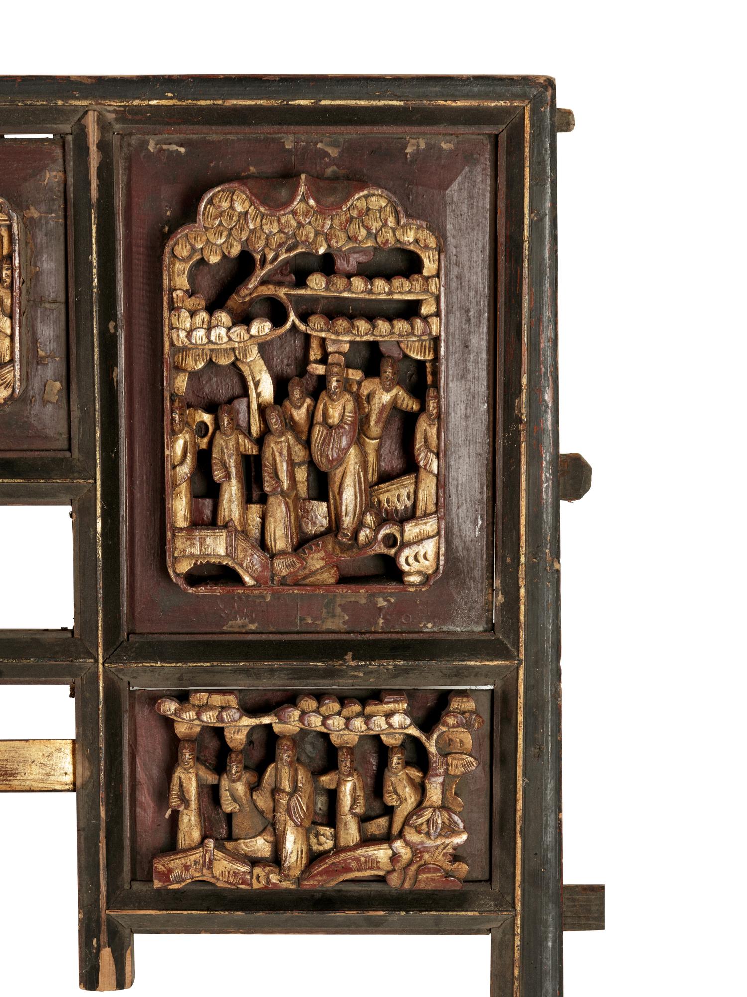 A Chinese Carved and Painted Panel