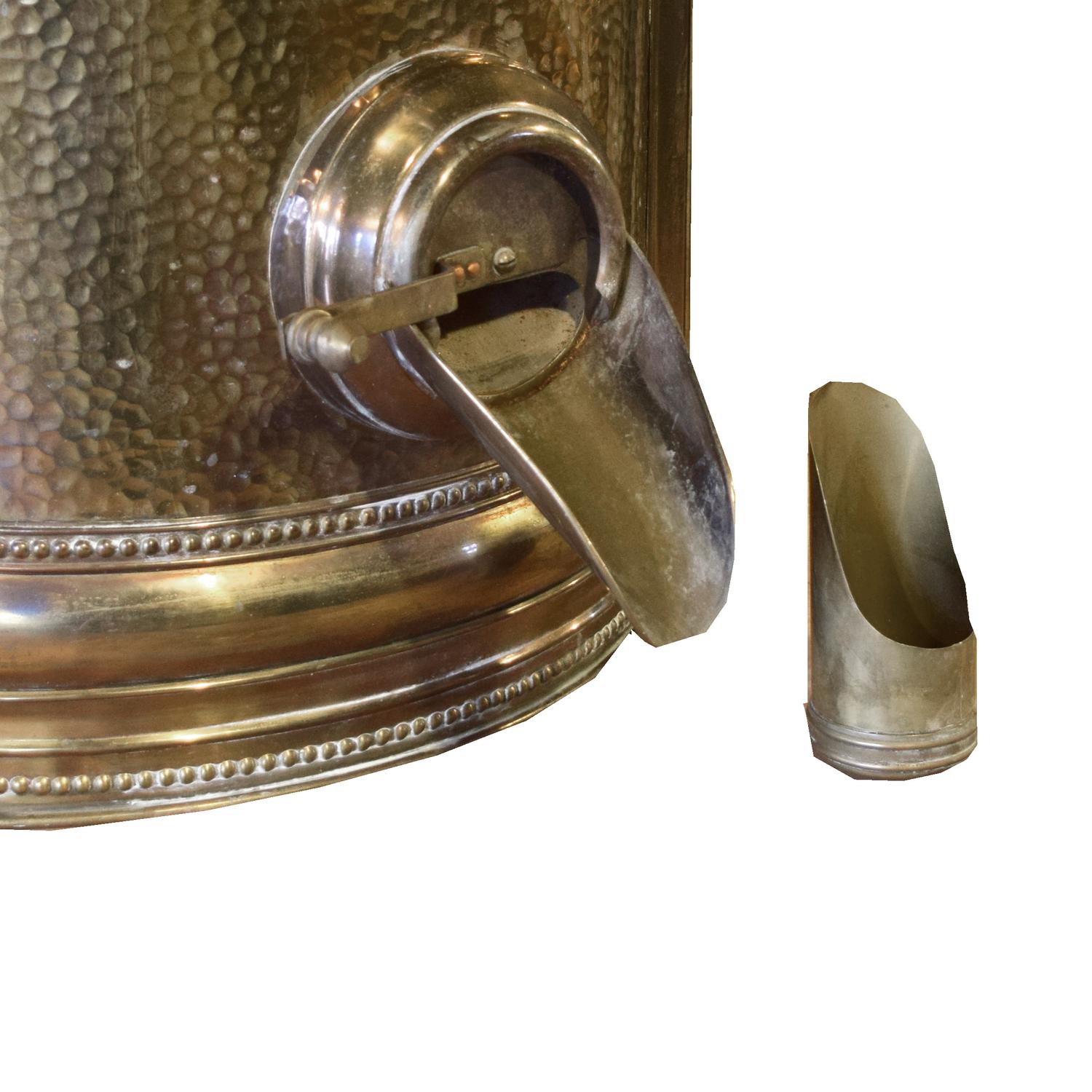 A Set of Six Brass and Glass Coffee Bean Dispensers 16" W x 17" D x 43" H — Germany, Circa 1900