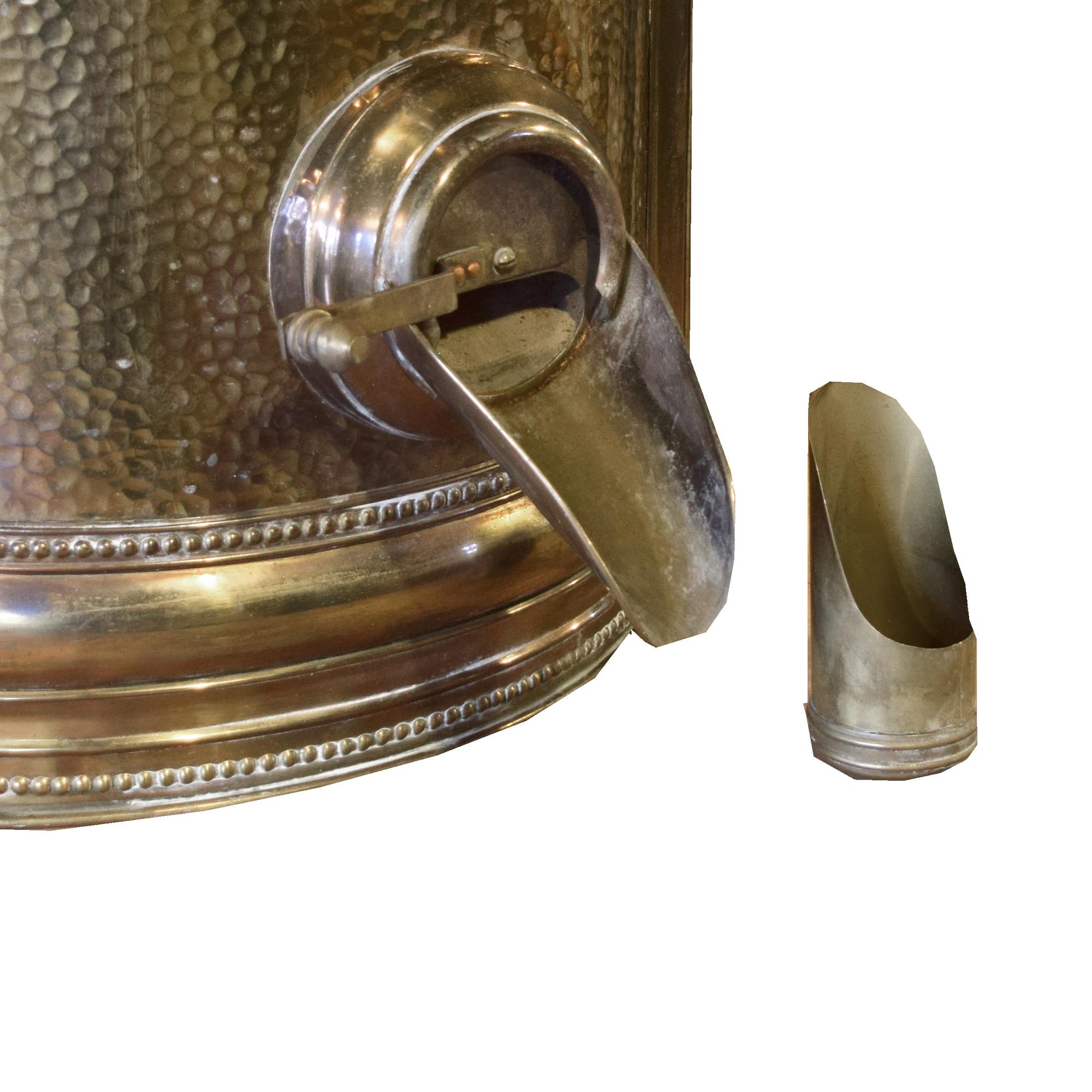 A Set of Six Brass and Glass Coffee Bean Dispensers 16" W x 17" D x 43" H — Germany, Circa 1900