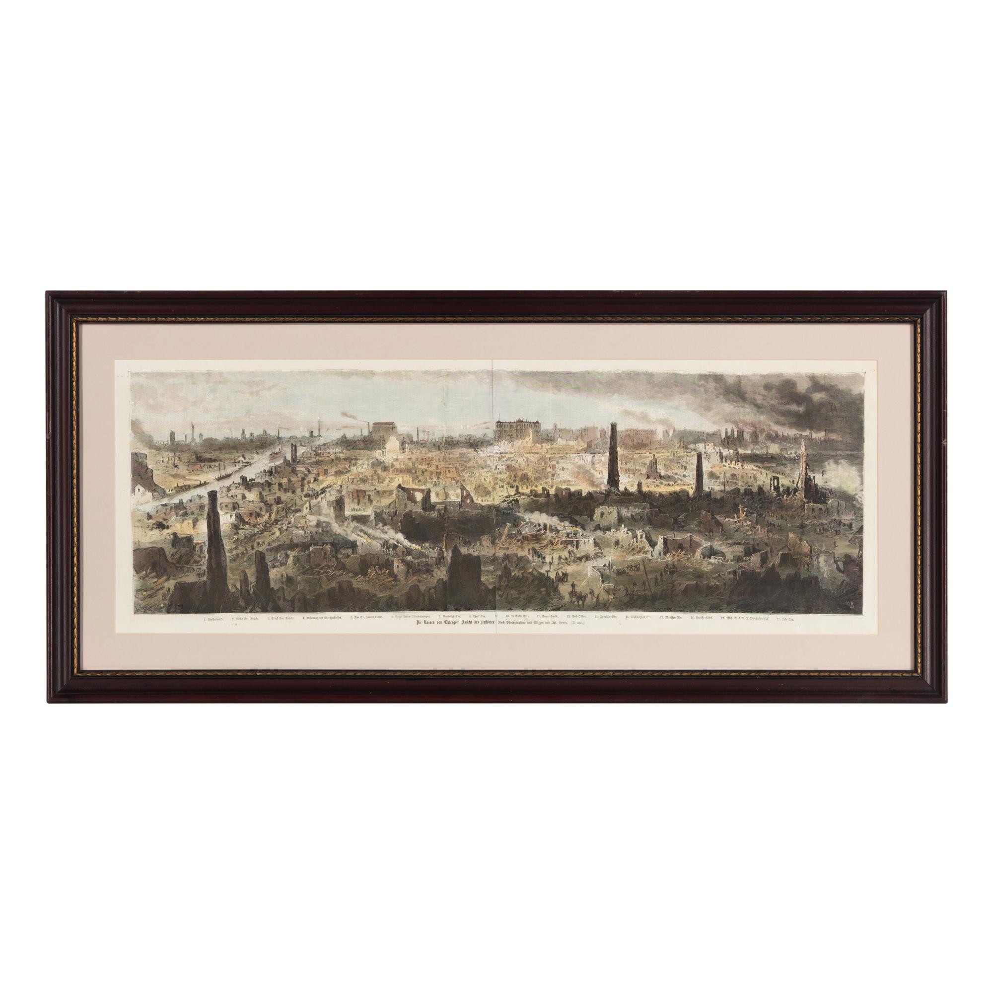 [Chicago Fire]. A group of 10 prints and 2 paintings, showing views of Chicago before and after the Great Fire, including: