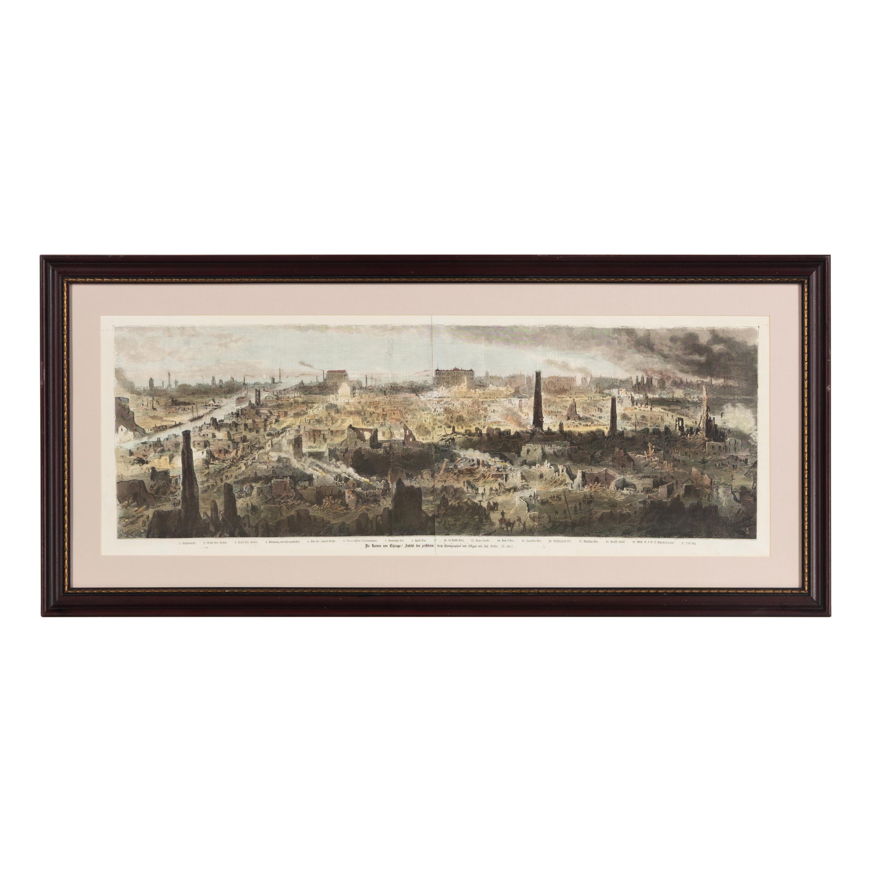[Chicago Fire]. A group of 10 prints and 2 paintings, showing views of Chicago before and after the Great Fire, including: