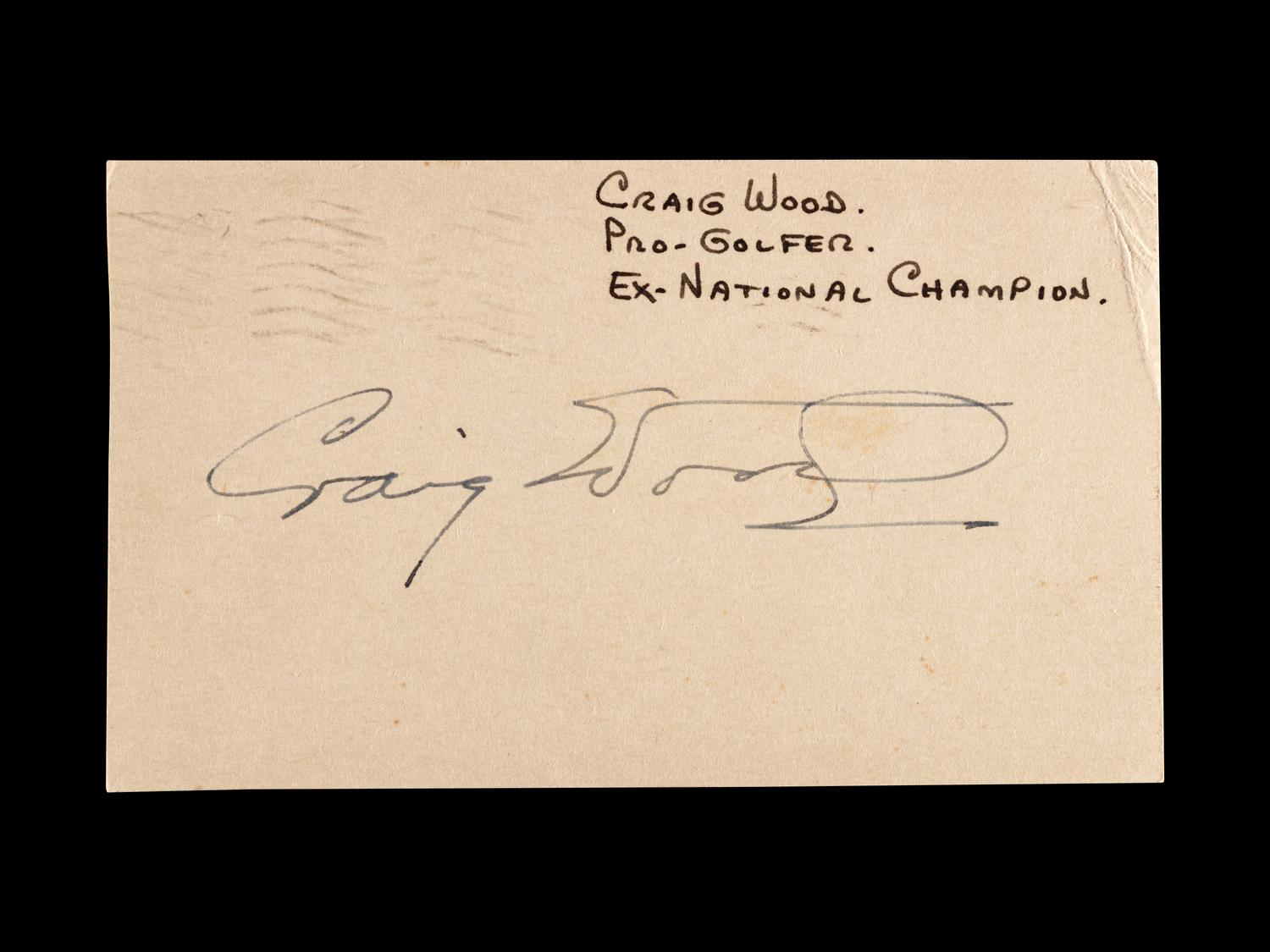 An Uncommon Signed Autograph Index Card by 1941 Masters Champion Craig Wood,