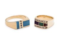 COLLECTION OF YELLOW GOLD, HARDSTONE AND DIAMOND RINGS