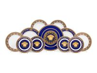 A Group of Versace Medusa Blue Porcelain Table Articles