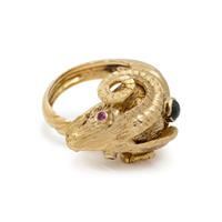 LALAOUNIS, YELLOW GOLD AND GEMSTONE RAM'S HEAD RING