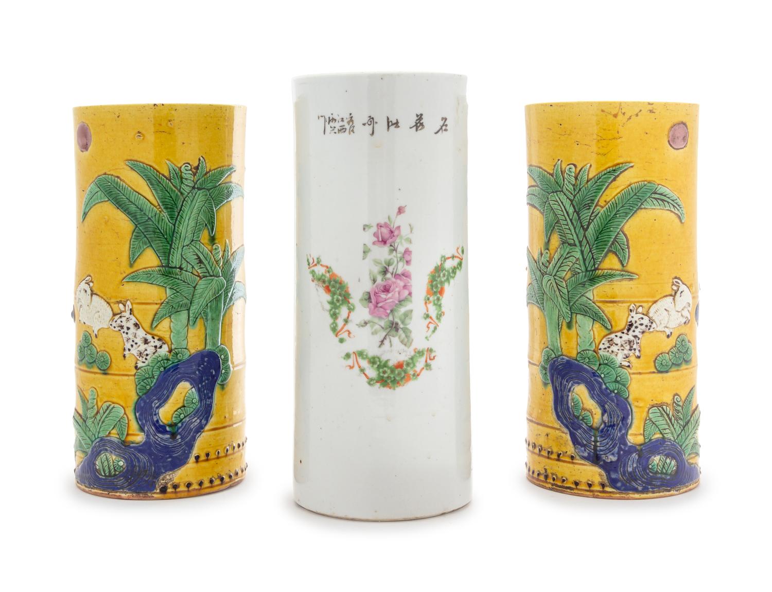 Three Chinese Porcelain Hat Holders