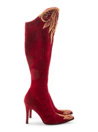 Red Velvet & Fur Hat with Matching Boots, 1990s