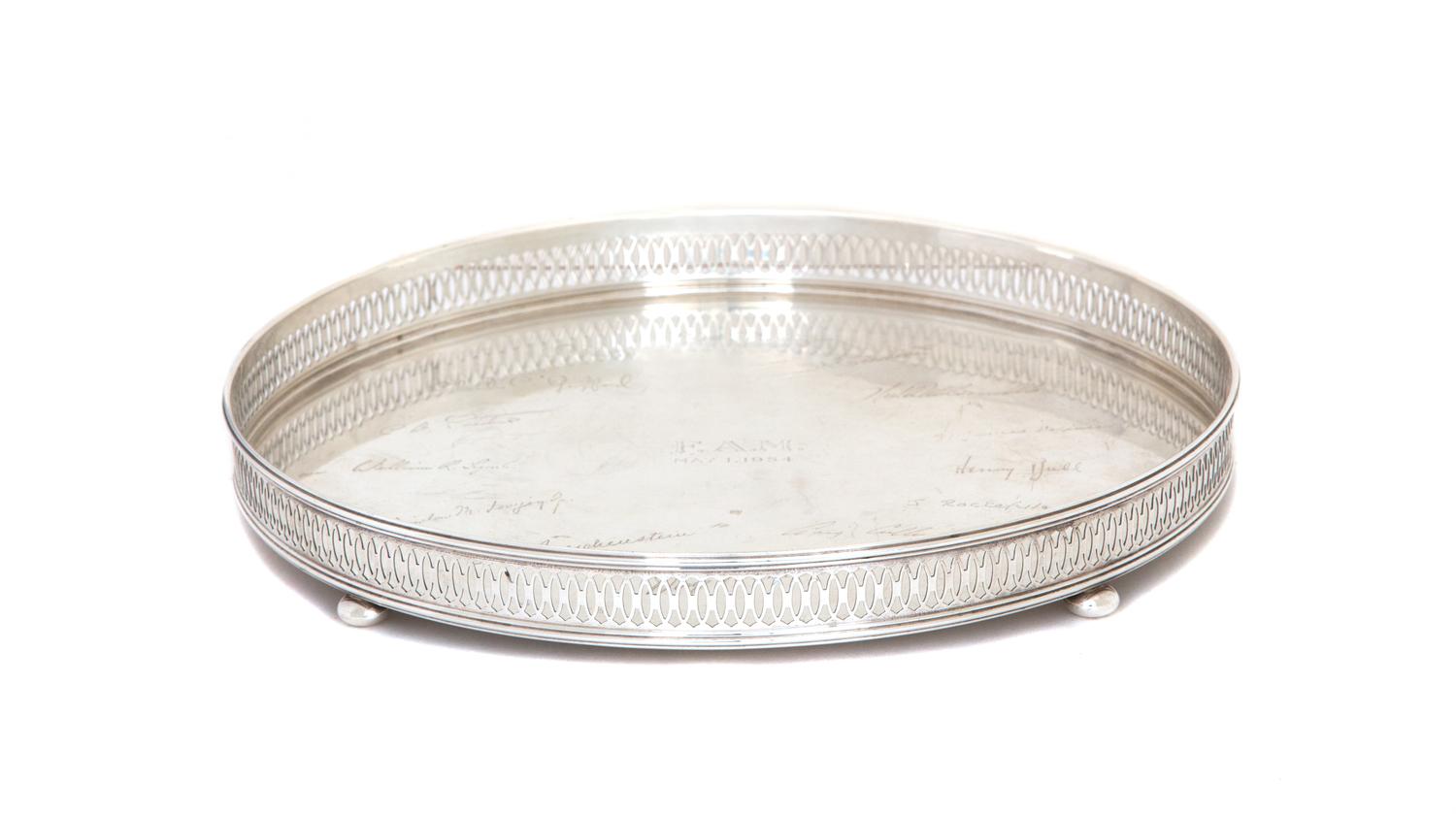 An American Sterling Silver Circular Tray, , with a pierced gallery, the center engraved F.A.M. May 1, 1954 and surrounded by 14 signat