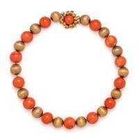 YELLOW GOLD AND CORAL BEAD NECKLACE