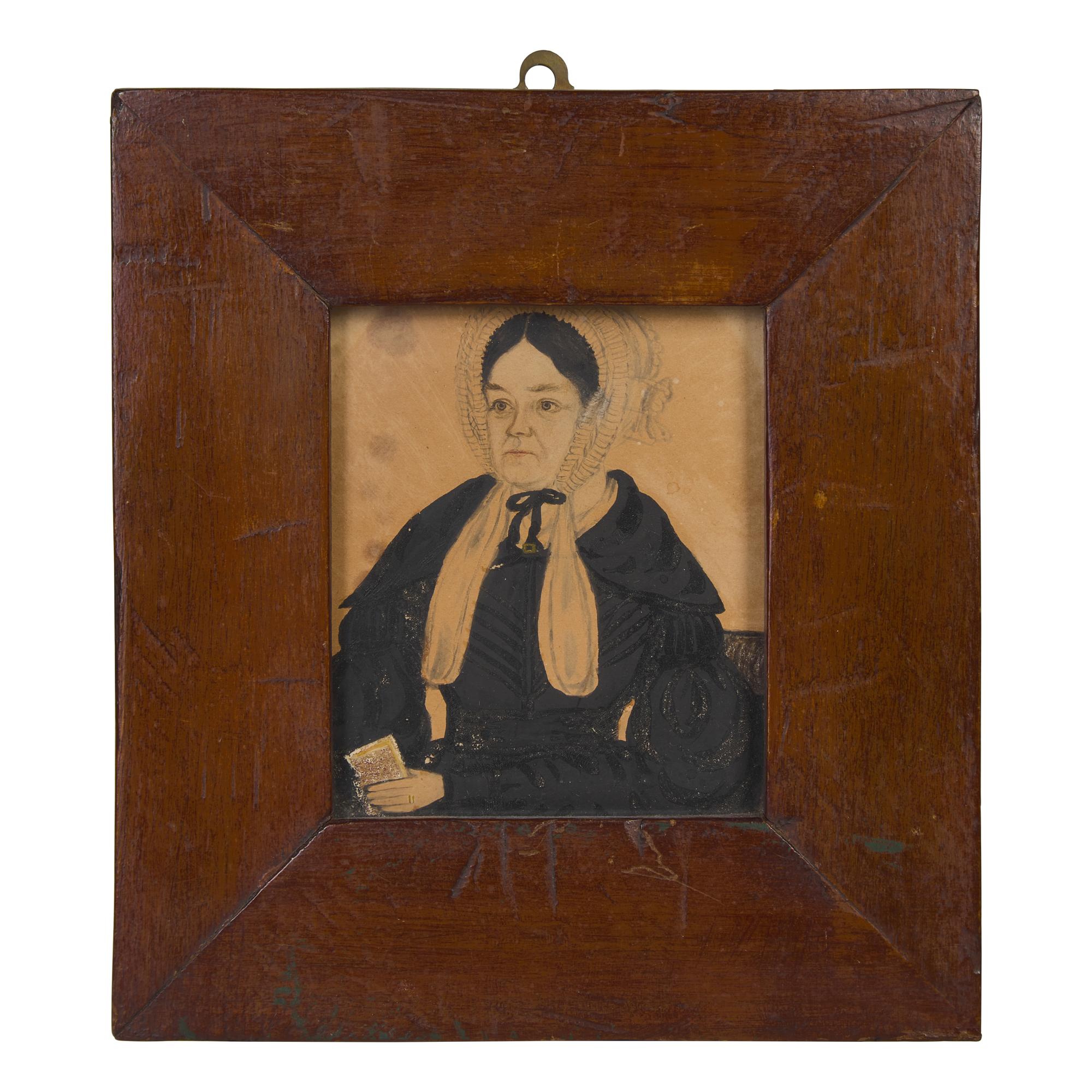 American School 19th Century, A Portrait Miniature of a Lady in a Bonnet