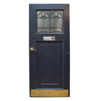 A Leaded and Stained Glass Door from a Chicago, IL. Bungalow 32.25" W x 1.75" D x 76.5" H — United States, Early 20th Century