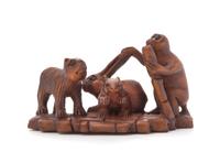 A Carved Wood Netsuke — SIGNED MASAKAZU, 19TH CENTURY