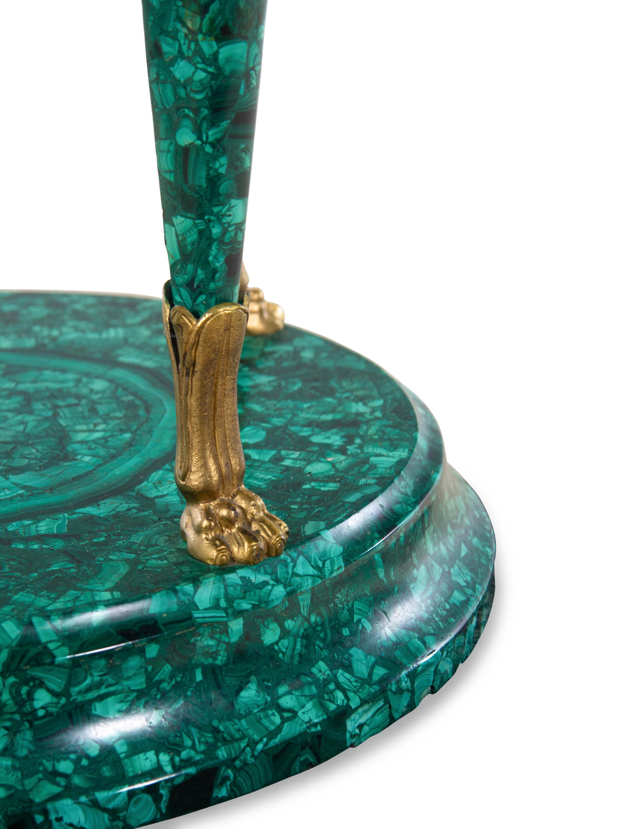 An Empire Style Gilt Bronze Mounted Malachite Veneered Center Table